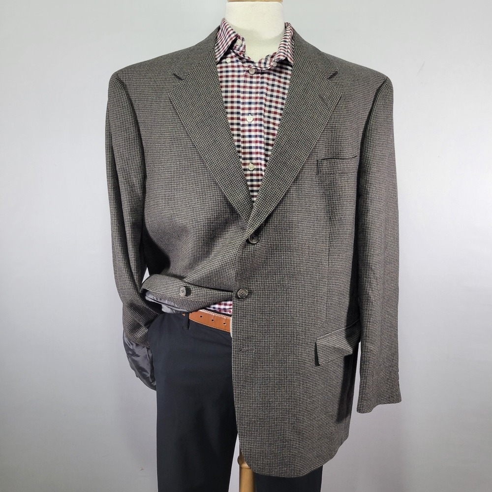 Hart Schaffner Marx Men's Sport Coat Blazer Flannel‎ Houndstooth Soft Wool 46L